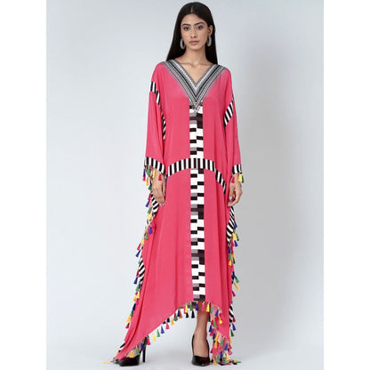 First Resort by Ramola Bachchan Pink Geometric Mid Length Kaftan With Lace