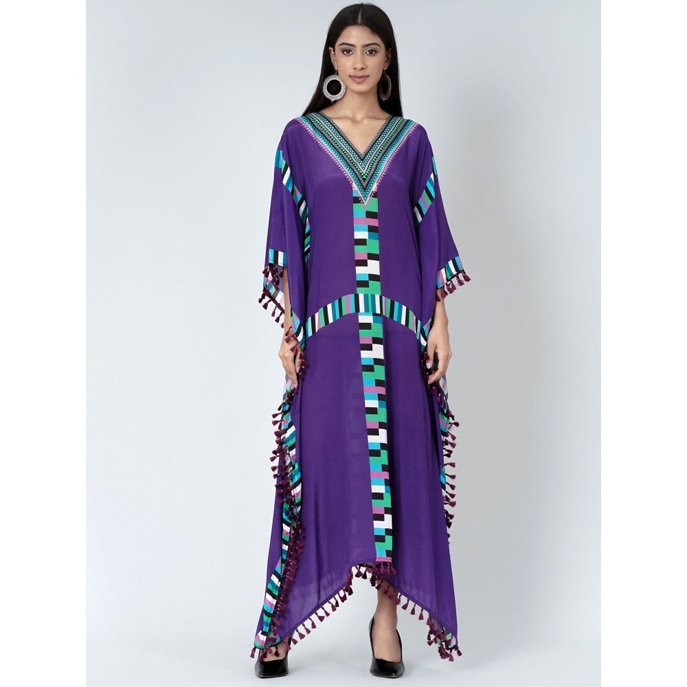 First Resort by Ramola Bachchan Purple Geometric Mid Length Kaftan With Lace