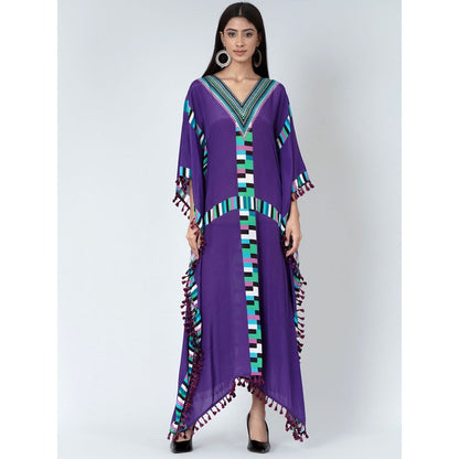 First Resort by Ramola Bachchan Purple Geometric Mid Length Kaftan With Lace