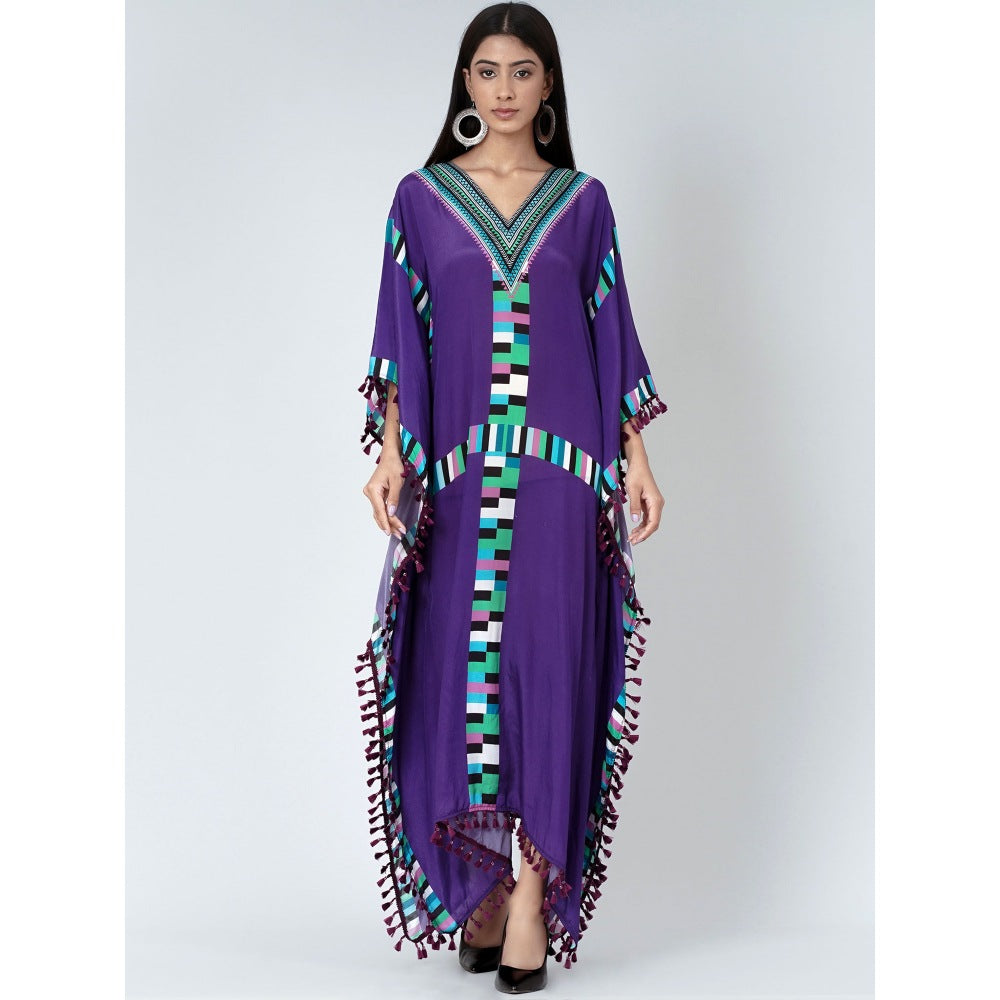 First Resort by Ramola Bachchan Purple Geometric Mid Length Kaftan With Lace