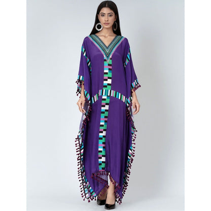 First Resort by Ramola Bachchan Purple Geometric Mid Length Kaftan With Lace