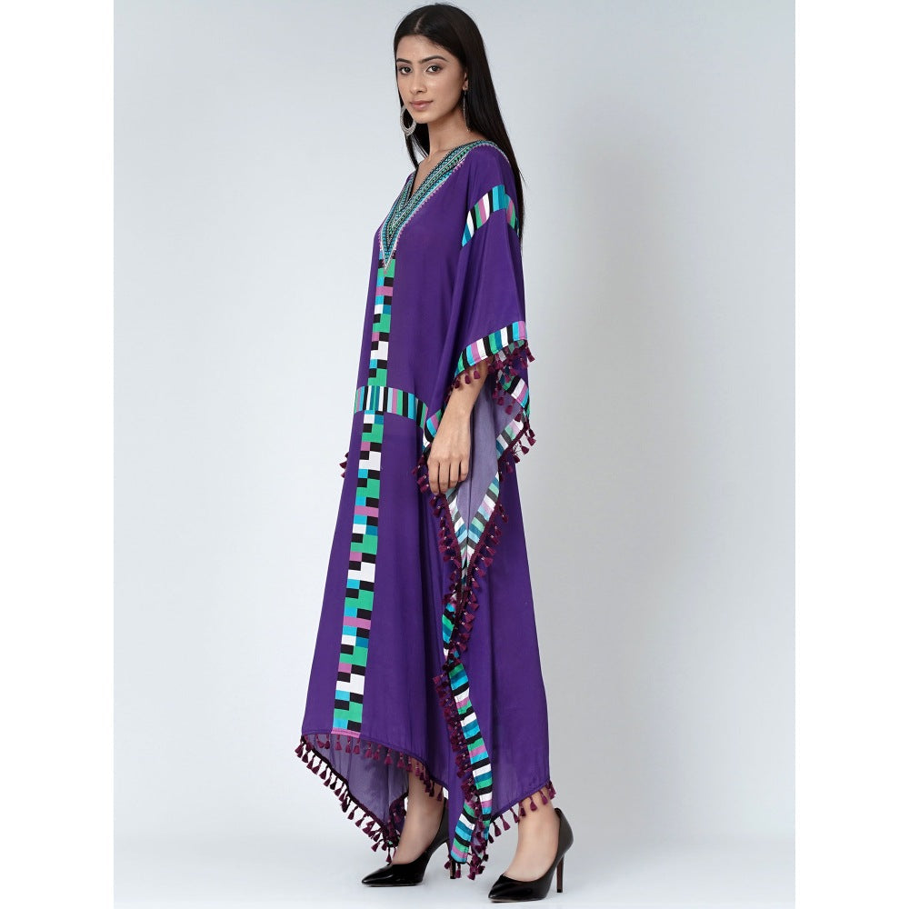 First Resort by Ramola Bachchan Purple Geometric Mid Length Kaftan With Lace
