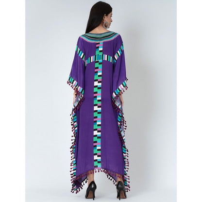 First Resort by Ramola Bachchan Purple Geometric Mid Length Kaftan With Lace