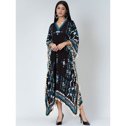 First Resort by Ramola Bachchan Black And Blue Aztec Mid Length Kaftan