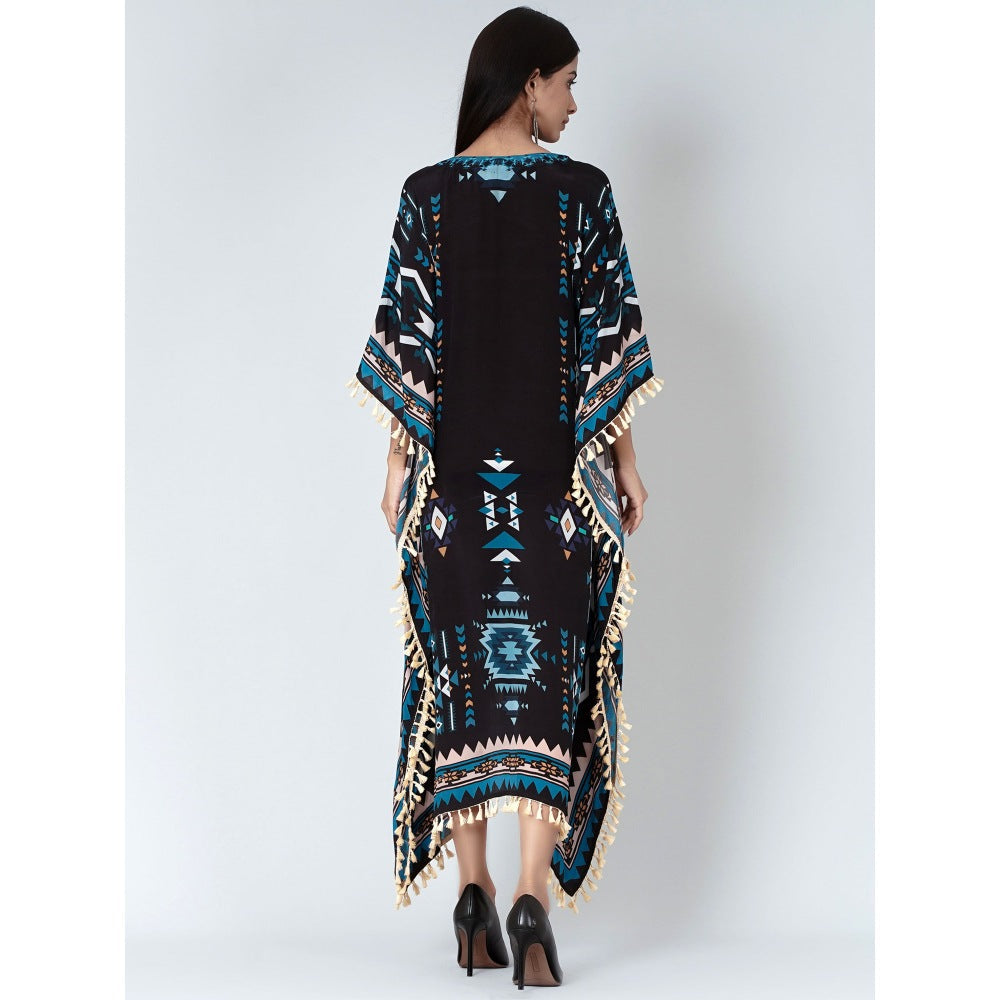 First Resort by Ramola Bachchan Black And Blue Aztec Mid Length Kaftan