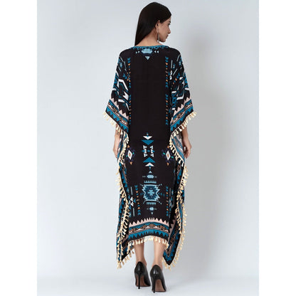 First Resort by Ramola Bachchan Black And Blue Aztec Mid Length Kaftan