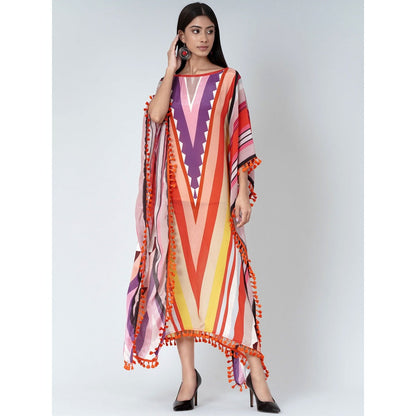 First Resort by Ramola Bachchan Orange Candy Stripe Mid Length Kaftan
