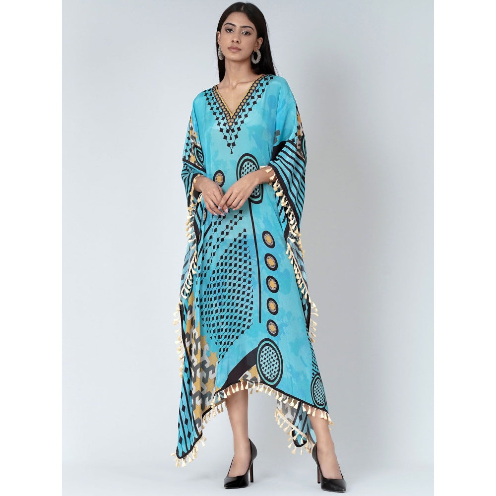 First Resort by Ramola Bachchan Blue Aztec Mid Length Kaftan