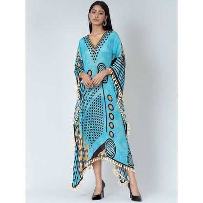 First Resort by Ramola Bachchan Blue Aztec Mid Length Kaftan