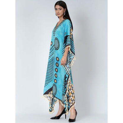 First Resort by Ramola Bachchan Blue Aztec Mid Length Kaftan