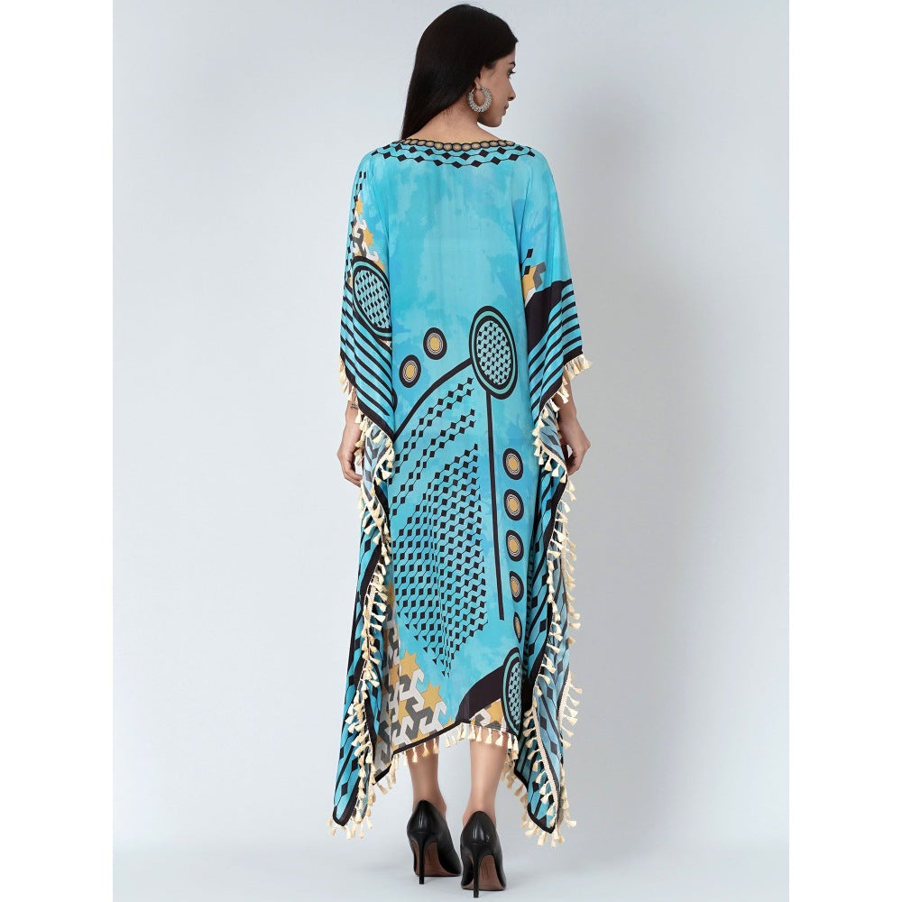 First Resort by Ramola Bachchan Blue Aztec Mid Length Kaftan