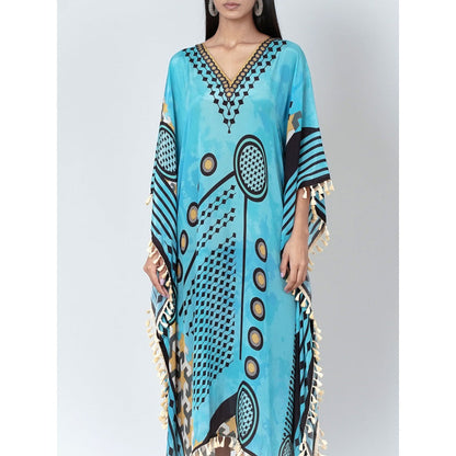 First Resort by Ramola Bachchan Blue Aztec Mid Length Kaftan