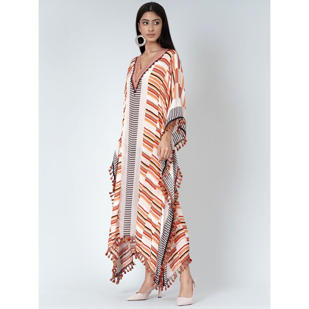 First Resort by Ramola Bachchan Orange Stripe Mid Length Kaftan