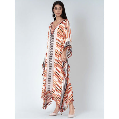 First Resort by Ramola Bachchan Orange Stripe Mid Length Kaftan