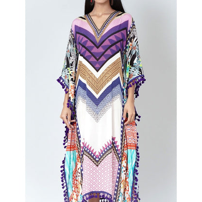 First Resort by Ramola Bachchan Purple And Pink Chevron Mid Length Kaftan