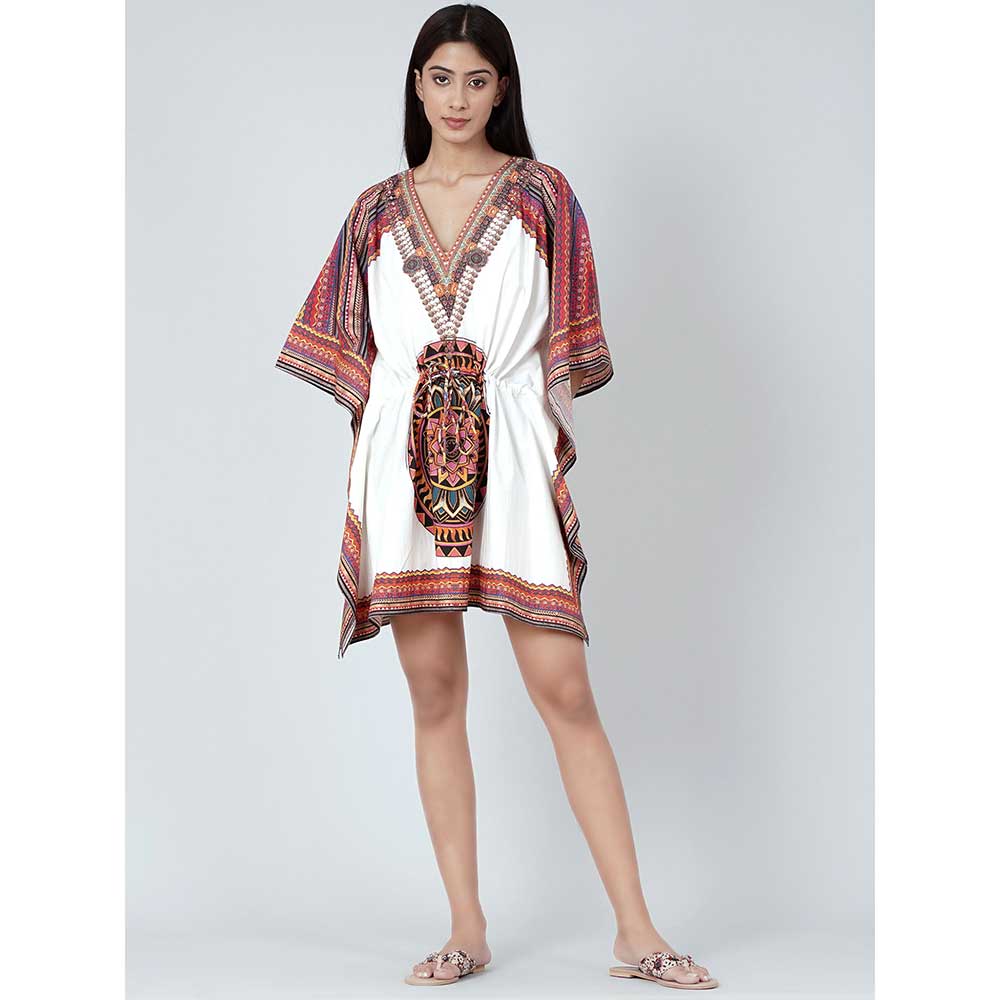 First Resort by Ramola Bachchan White And Red Tribal Kaftan Top