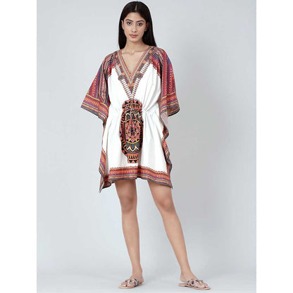 First Resort by Ramola Bachchan White And Red Tribal Kaftan Top
