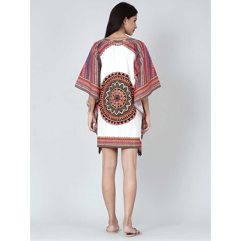First Resort by Ramola Bachchan White And Red Tribal Kaftan Top