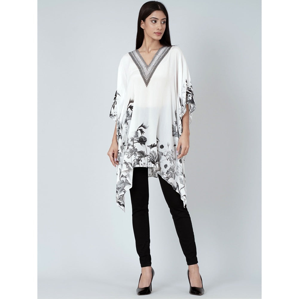 First Resort by Ramola Bachchan White Embellished Floral Kaftan Top