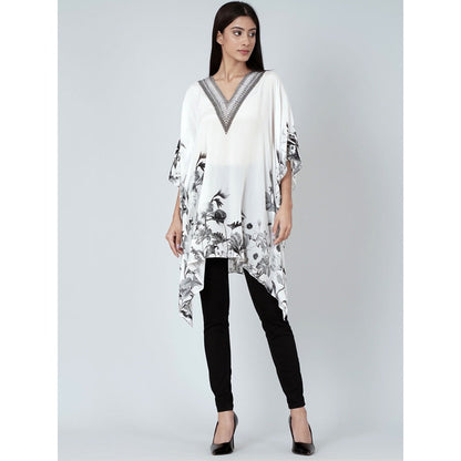 First Resort by Ramola Bachchan White Embellished Floral Kaftan Top