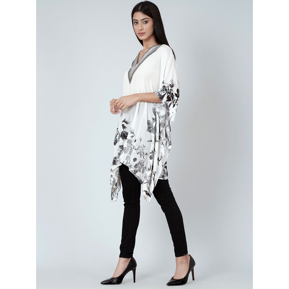 First Resort by Ramola Bachchan White Embellished Floral Kaftan Top