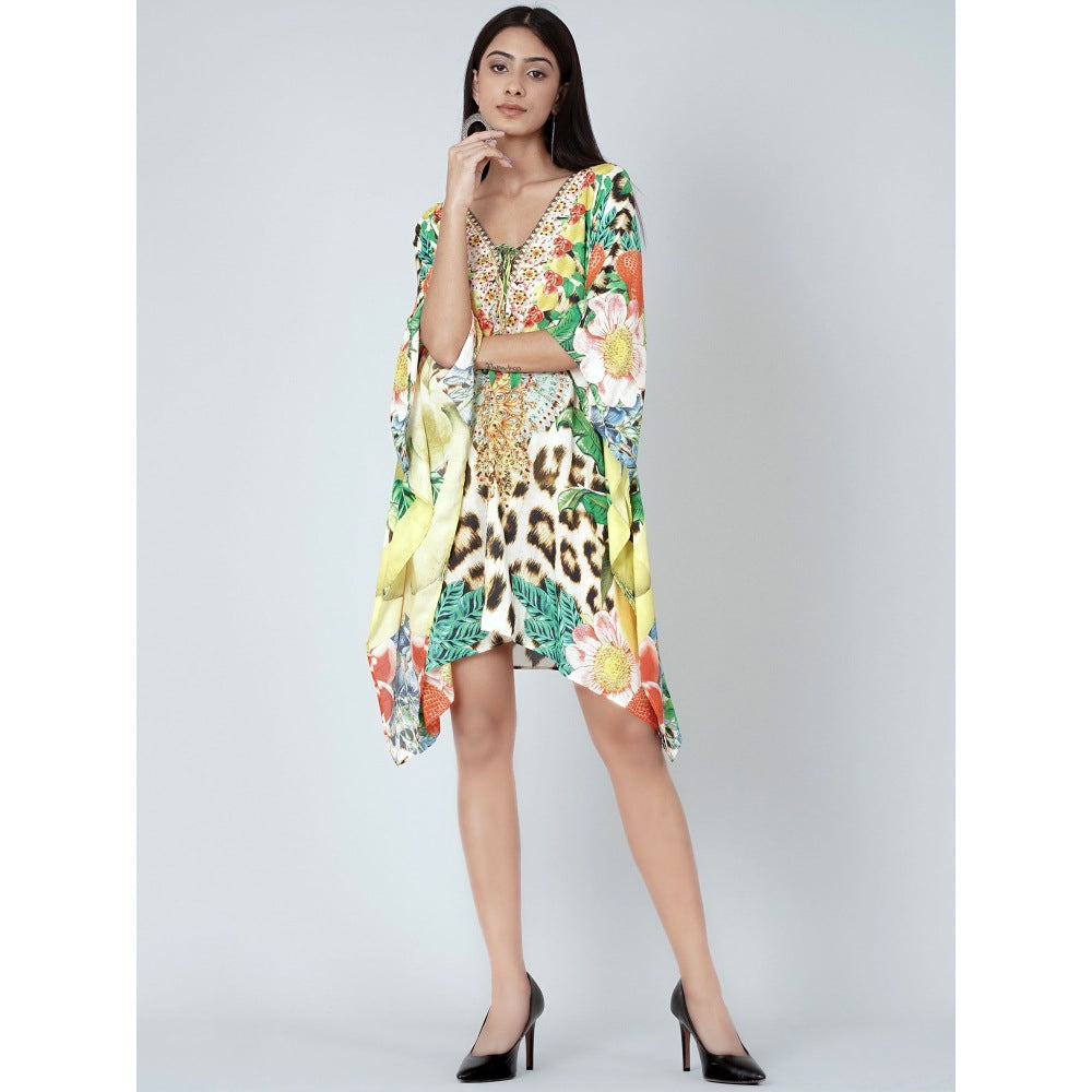 First Resort by Ramola Bachchan Multicoloured Animal And Fruit Print Kaftan Tunic