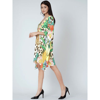 First Resort by Ramola Bachchan Multicoloured Animal And Fruit Print Kaftan Tunic