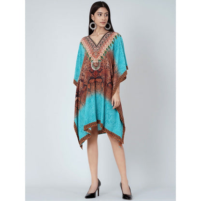 First Resort by Ramola Bachchan Blue And Brown Python Print Silk Kaftan Tunic
