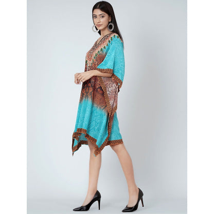 First Resort by Ramola Bachchan Blue And Brown Python Print Silk Kaftan Tunic