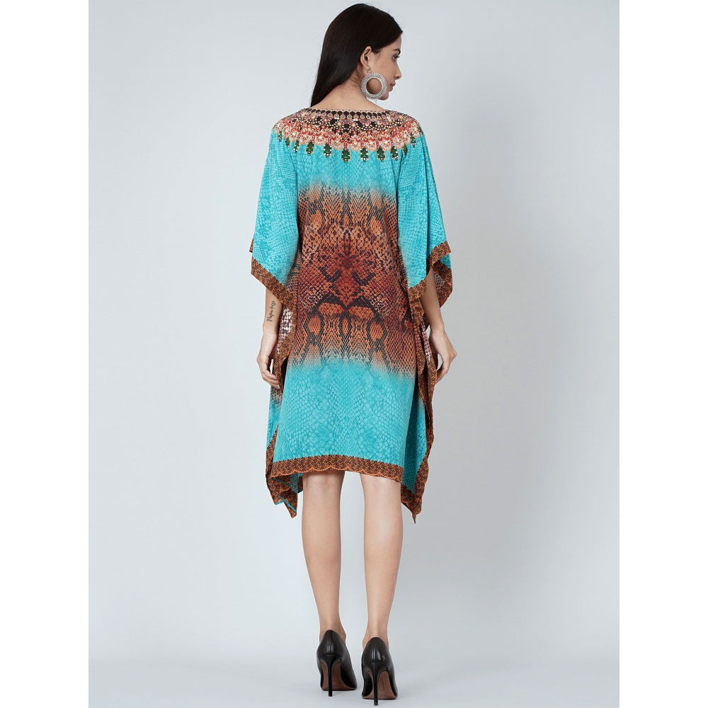 First Resort by Ramola Bachchan Blue And Brown Python Print Silk Kaftan Tunic