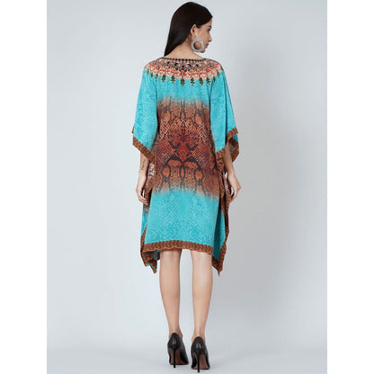 First Resort by Ramola Bachchan Blue And Brown Python Print Silk Kaftan Tunic