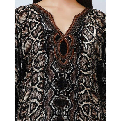 First Resort by Ramola Bachchan Brown Hand Embroidered Animal Print Silk Kaftan Tunic