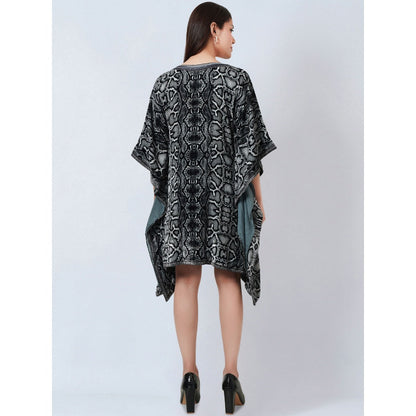 First Resort by Ramola Bachchan Grey Hand Embroidered Animal Print Silk Kaftan Tunic
