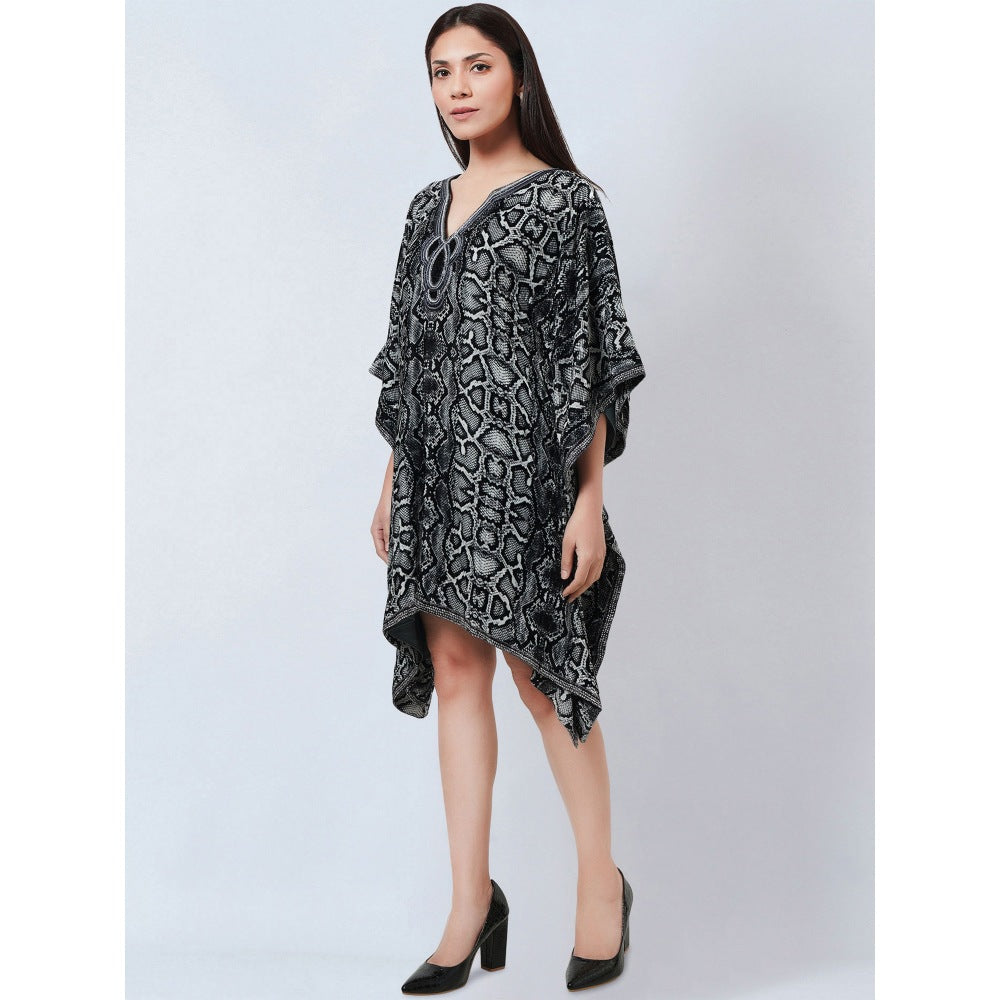 First Resort by Ramola Bachchan Grey Hand Embroidered Animal Print Silk Kaftan Tunic