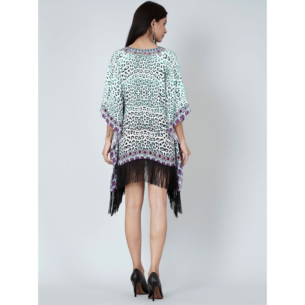 First Resort by Ramola Bachchan Teal Green Animal Print Kaftan Tunic