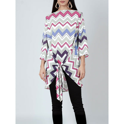 First Resort by Ramola Bachchan Pink And Blue Chevron Kaftan Top