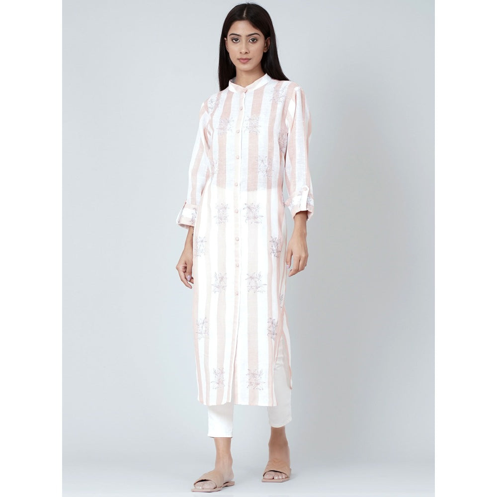 First Resort by Ramola Bachchan White And Rust Embroidered Shirt Style Kurta