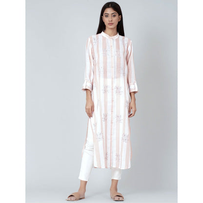 First Resort by Ramola Bachchan White And Rust Embroidered Shirt Style Kurta