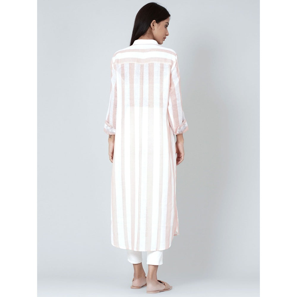 First Resort by Ramola Bachchan White And Rust Embroidered Shirt Style Kurta