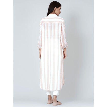 First Resort by Ramola Bachchan White And Rust Embroidered Shirt Style Kurta