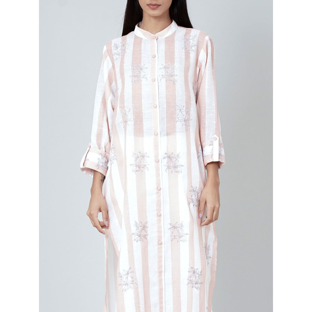 First Resort by Ramola Bachchan White And Rust Embroidered Shirt Style Kurta