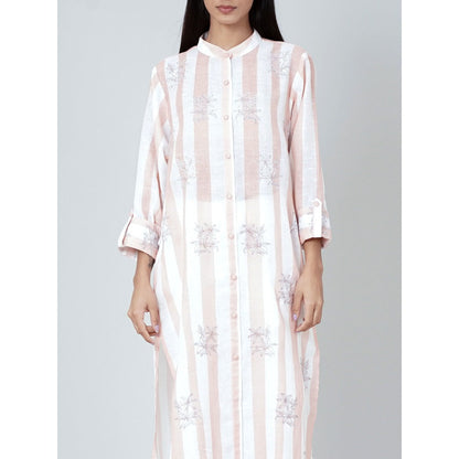 First Resort by Ramola Bachchan White And Rust Embroidered Shirt Style Kurta