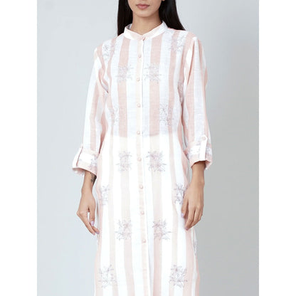 First Resort by Ramola Bachchan White And Rust Embroidered Shirt Style Kurta