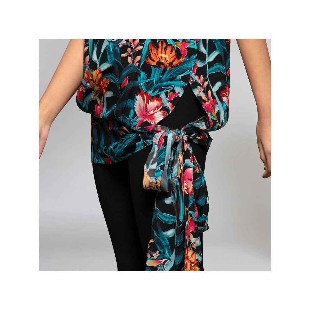 First Resort by Ramola Bachchan Black Tropical Print Top