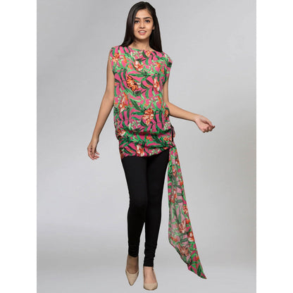 First Resort by Ramola Bachchan Pink Tropical Print Top