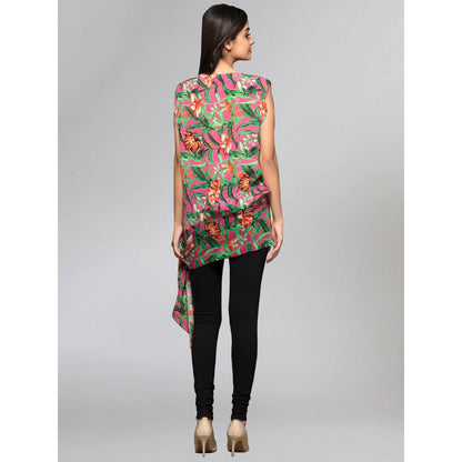 First Resort by Ramola Bachchan Pink Tropical Print Top