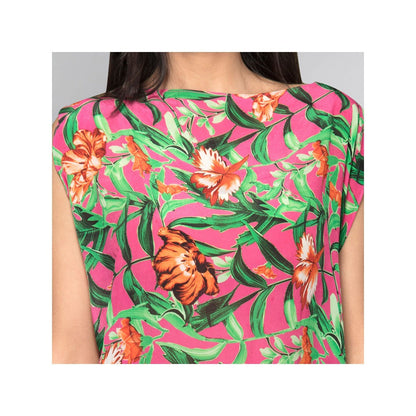 First Resort by Ramola Bachchan Pink Tropical Print Top