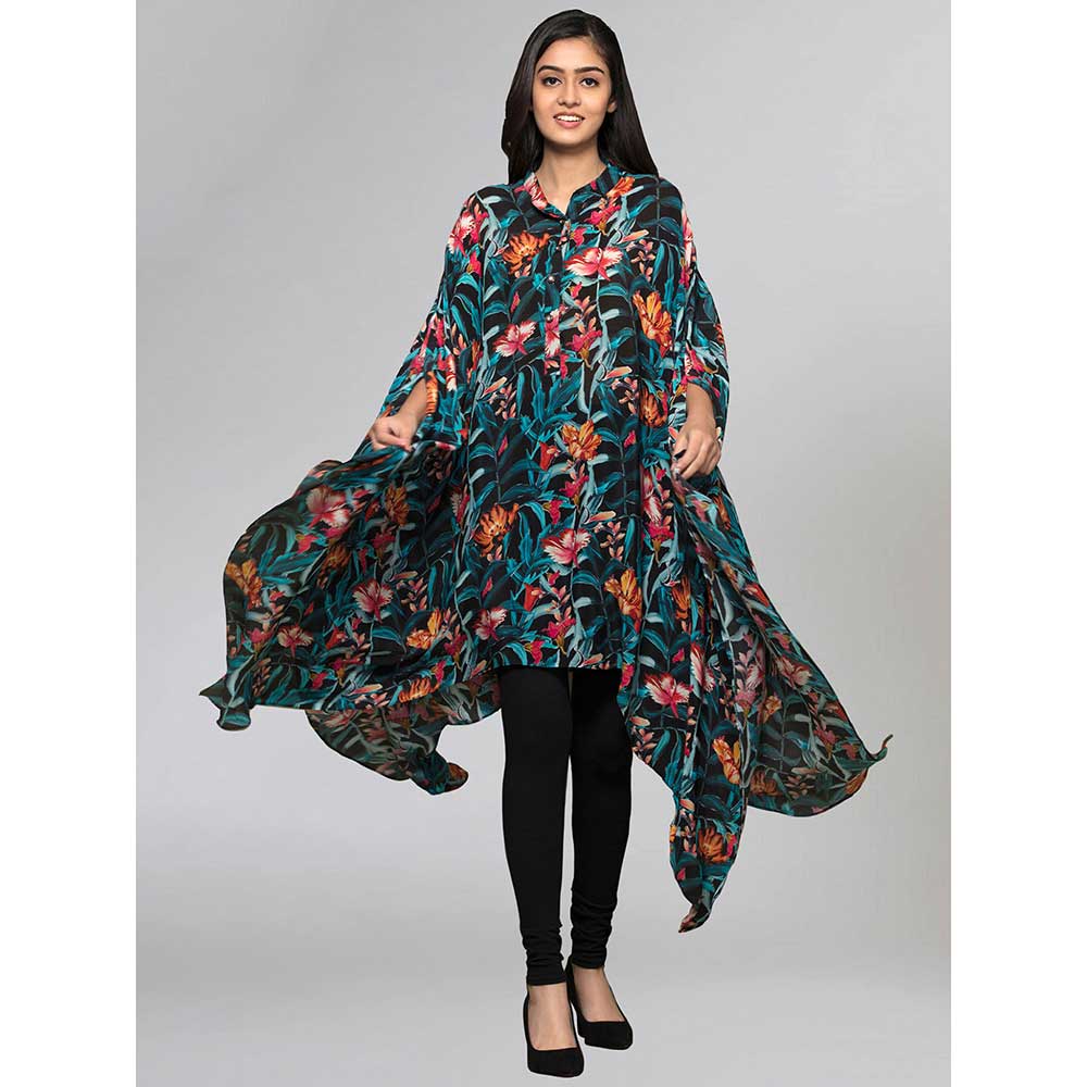 First Resort by Ramola Bachchan Black Tropical Print Tunic