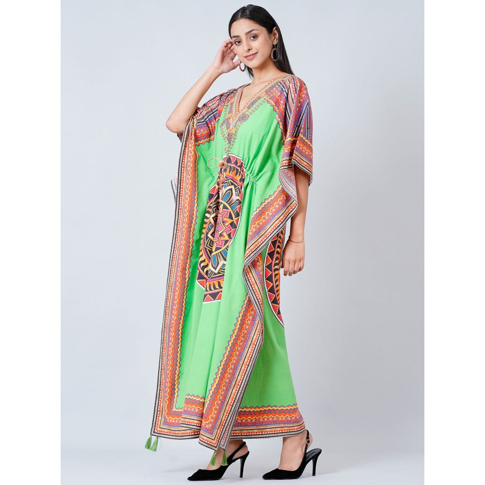 First Resort by Ramola Bachchan Green Tribal Full Length Kaftan