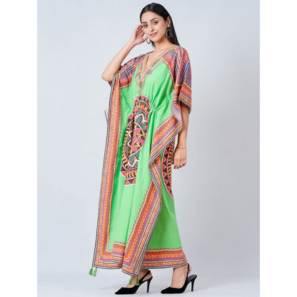 First Resort by Ramola Bachchan Green Tribal Full Length Kaftan